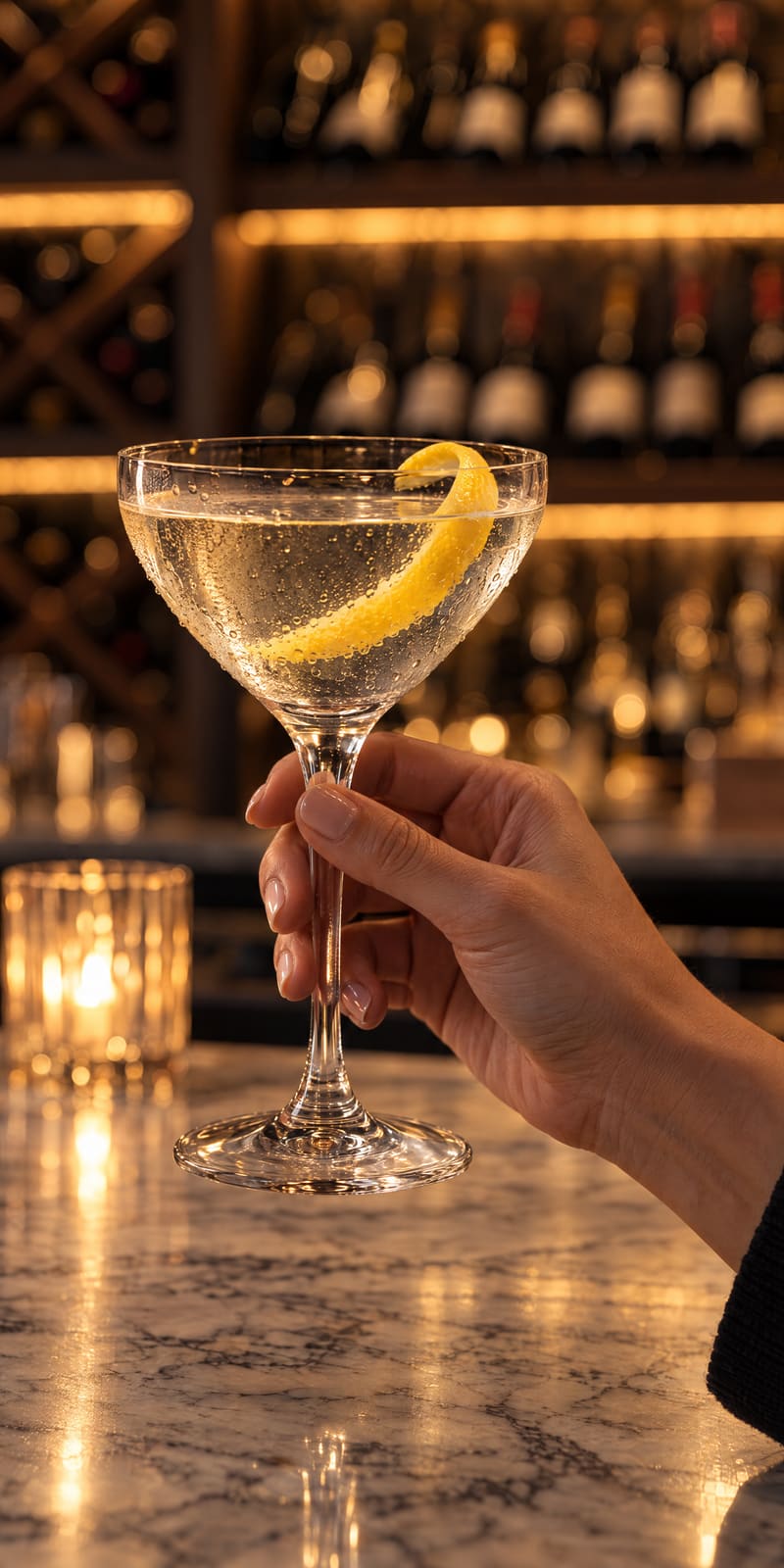 The Prime Martini, straight up with a lemon twist.